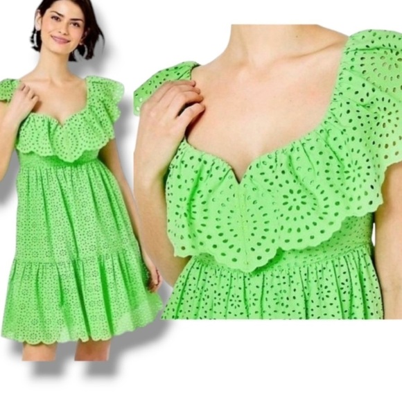 Lilly Pulitzer Asteria Eyelet Babydoll Dress Cabana Green Daisy Dreams size 12 - Picture 2 of 3